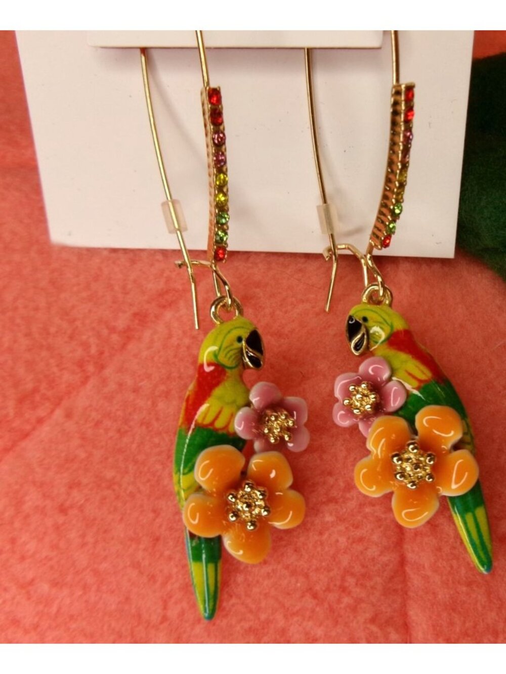 Betsey Johnson Tropical Parrot Drop Earrings - Picture 4 of 5